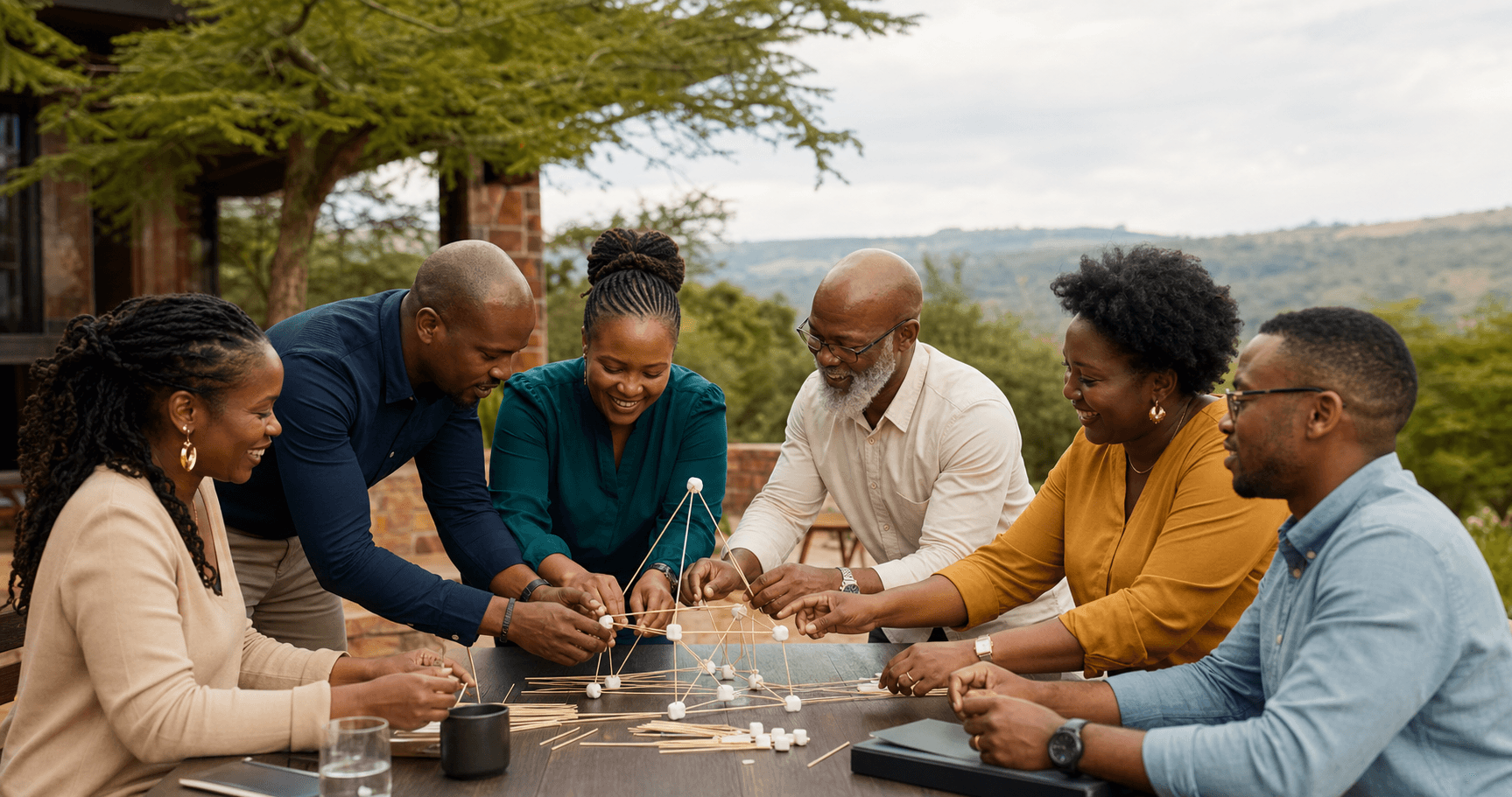Professionals collaborating during a Nawiri team-building session